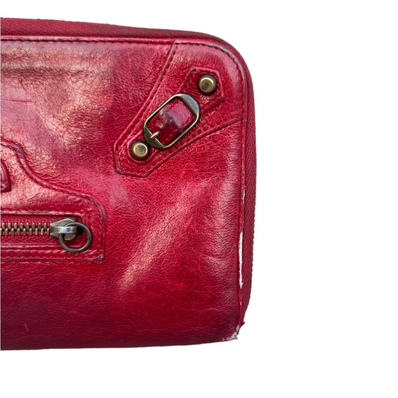 Balenciaga Long Zip Around Red Wallet Distressed Moto Style Vintage Used - Picture 4 of 16